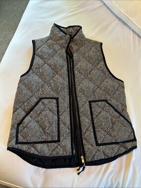 J. Crew Black and White Herringbone Quilted Vest